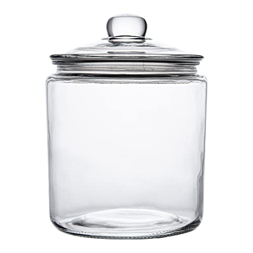 Restaurantware Vetri 1.5 Gallon Glass Storage Jar 1 Dishwashable Glass Cookie Jar - Airtight Seal Wide Opening Clear Glass Candy Jar Knob Handle Lid For Kitchen Laundry Or Storage