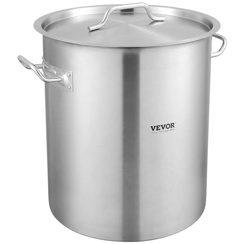 VEVOR 18/8 Stainless Steel Stockpot, 42QT Large Cooking Pots, Multipurpose Cookware Sauce Pot with Composite Base, Heavy Duty Commercial Grade Stock Pot, Sanding Treatment, for Large Groups Events