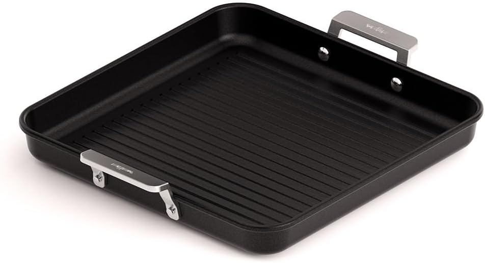 Valira Reinforced Non-Stick Scratch Resistant Cast Aluminum Square Grill Pan with Side Handles, 11 x 11-Inch, Black
