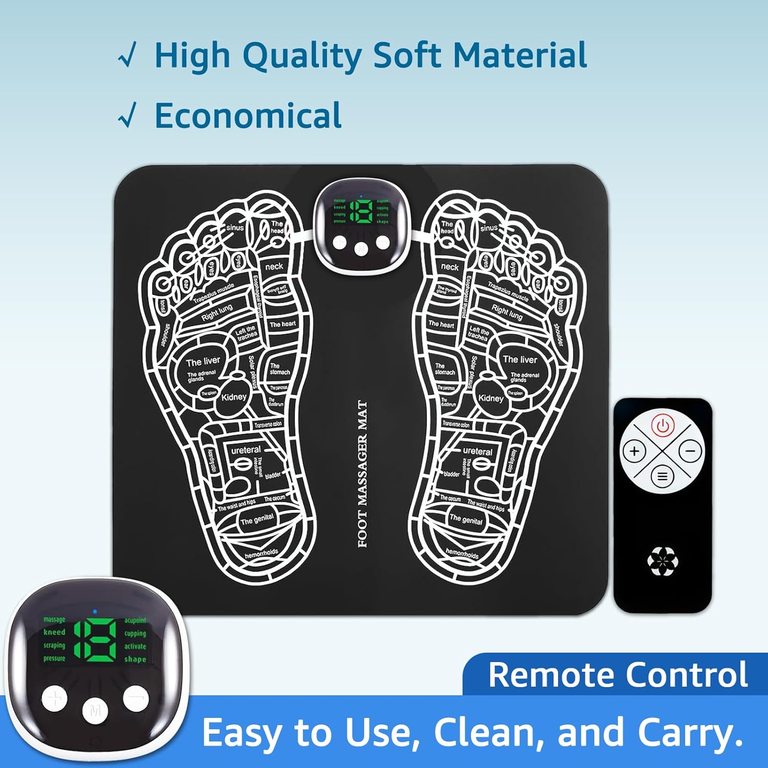 SHIADA EMS Foot Massager Mat - Feet Massager Pad for Pain Relief Electronic Stimulator, Muscle Relaxation, Portable & Rechargeable with 8 Modes & 19 Levels Model T3010