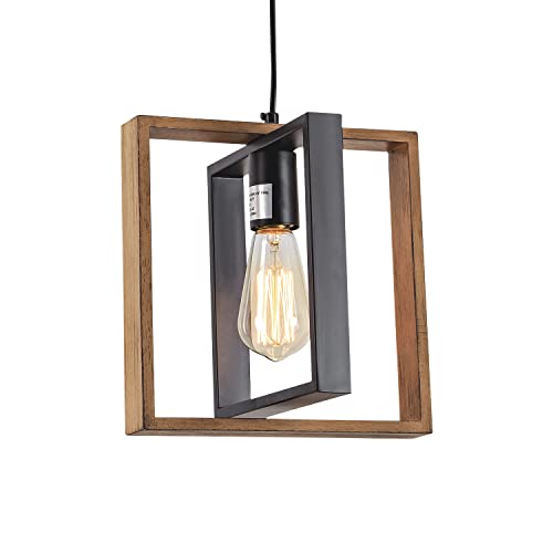Black Farmhouse Pendant Light,1-Light Small Chandelier,Wood Dining Room Light Fixture with Adjustable Cord,Hanging Lights for Hallway, Kitchen Island, Foyer, Entryway