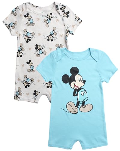 Disney Baby Boys Romper - 2 Pack Short Sleeve Baby Jumpsuit with Snap Closure - Cozy Baby Bodysuit for Boys (Newborn/Infant)