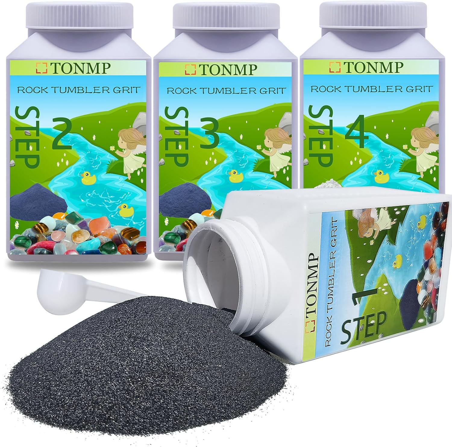 10 LBS Rock Tumbler Grit Set, Rock Tumbler Grit Polish Refill - 4 Step Tumbling Media (Coarse, Medium, Pre-Polished, Final Polish), Rock Tumbler Set for Any Brand of Rock Polisher