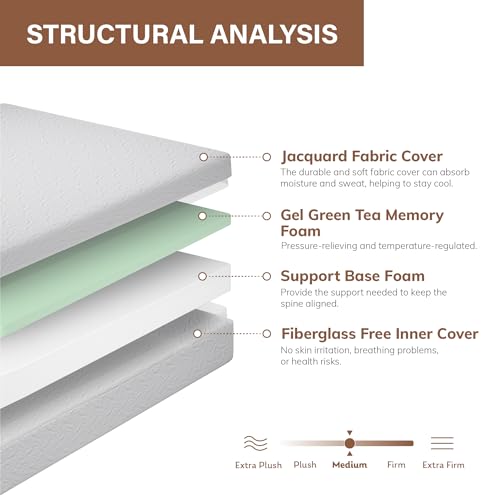 10 Inch Queen Mattress, Cooling Gel Memory Foam Mattress,Green Tea Mattress with Breathable Cover, Bed Mattress in a Box, Pressure Relieving, CertiPUR-US Certified