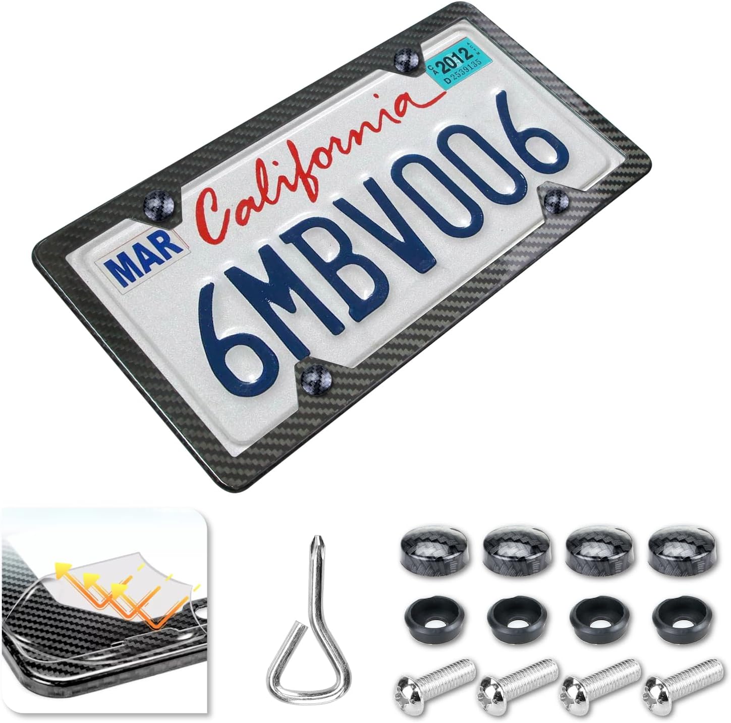 Carbon Fiber for License Plate Frame, Universal Front and Rear License Plate Number Frame for US License Plates, 4-Hole. (Real Carbon Fiber)