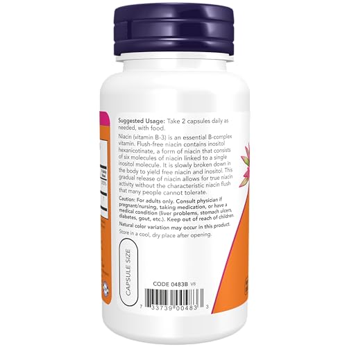 NOW Supplements, Niacin (Vitamin B-3) 250 mg, Flush-Free, Nutritional Health, 180 Veg Capsules