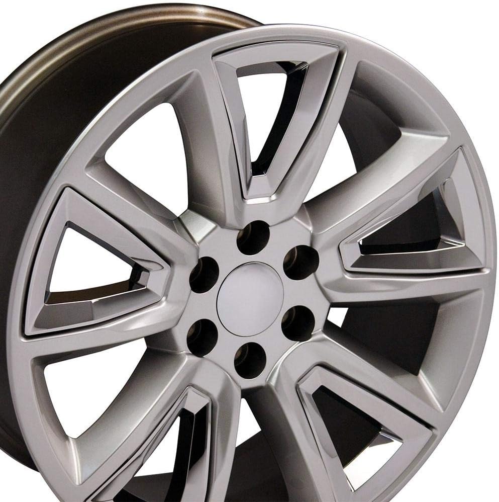 OE Wheels LLC 20 inch Rim Fits 6x139.7 Silverado Suburban Tahoe Sierra Yukon Escalade CV73 20x8.5 Hyper Black with Chrome Insert Wheels Hollander: 5696