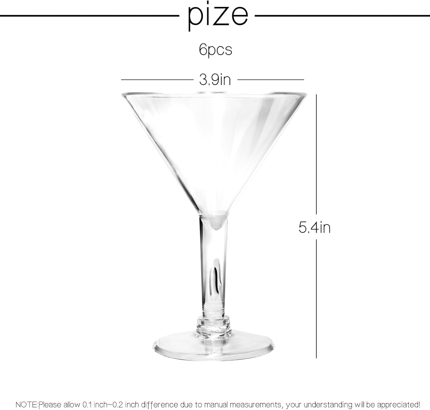 6PC Acrylic Martini Glasses, 7oz Plastic Martini Glasses Made of Shatterproof Plastic,Unbreakable and Perfect for Poolside, Outdoors, Camping, and More Use, Reusable Cocktail Glasses, Crystal Clear