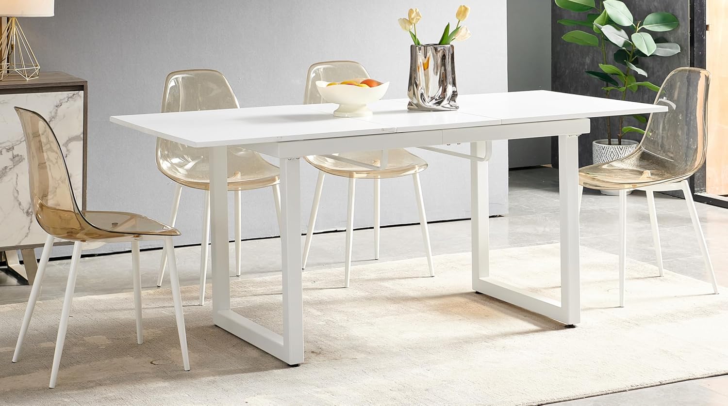 1+4, 5-Piece Dining Set, Mid-Century Brown Dining Table with Metal Legs and MDF Top, Seats 4-6 People