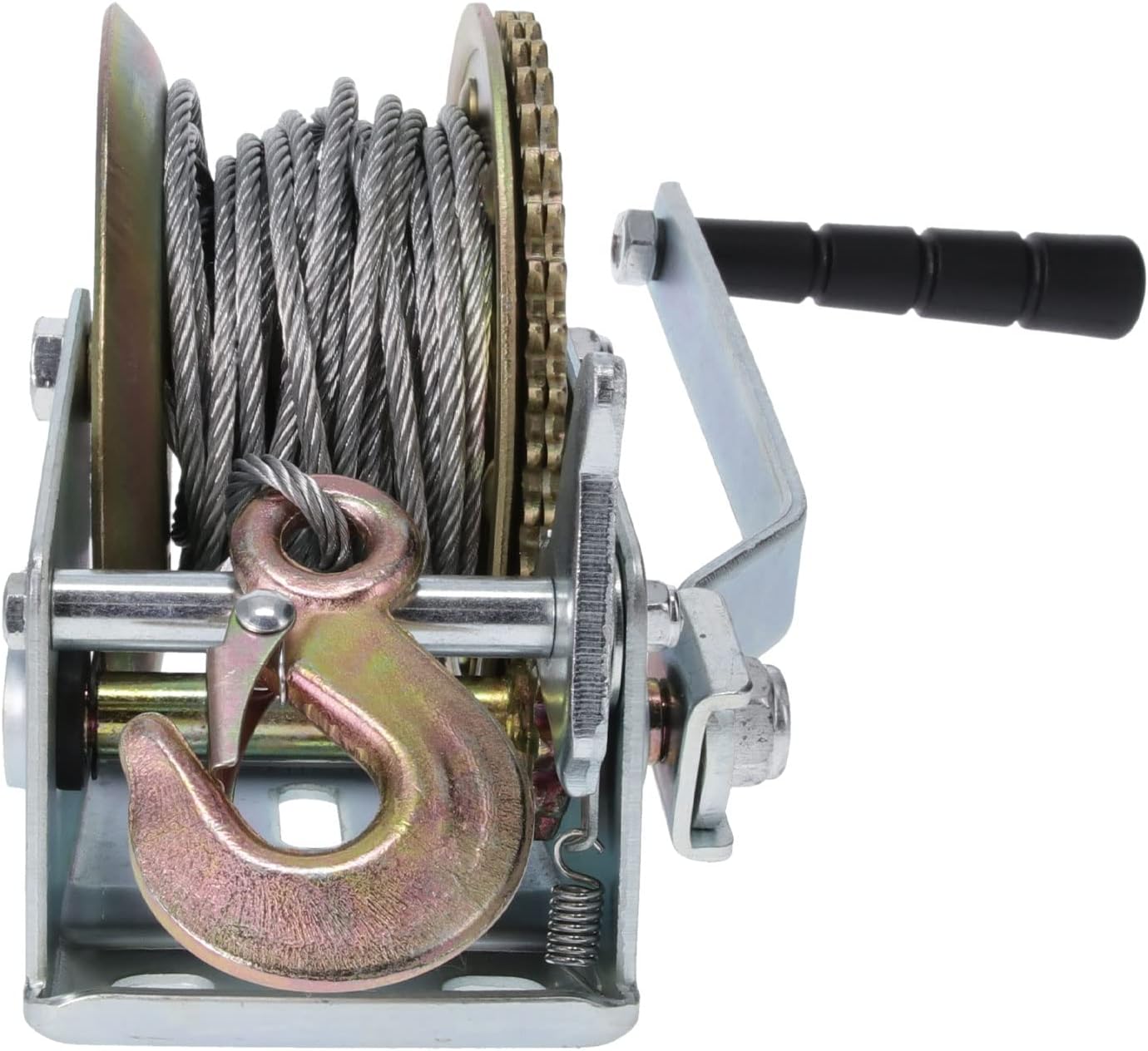 Boss Buck Durable Steel Versatile 1 Way Ratchet Style Zinc Plating 1200 LB Winch for Game Feeder| Over 26' Cable and Hook Included