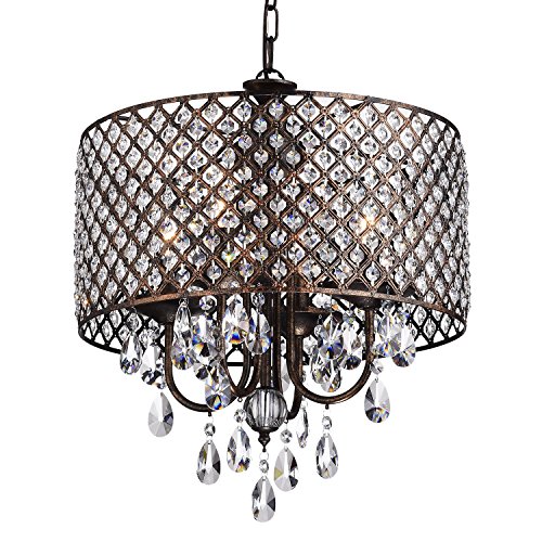 Edvivi Marya Drum Crystal Chandelier, 4 Lights Glam Lighting Fixture with Oil Rubbed Bronze Finish, Adjustable Ceiling Light with Round Crystal Drum Shade, Dining Room Light for Living Room, Bedroom
