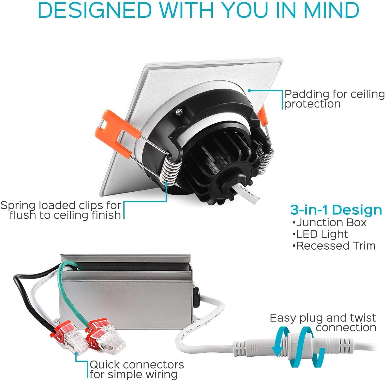 Goodlite G-19851-30k 2.75 Inch LED Square Gimbal Recessed Luminaire 8w 650 Lumens (75W Eqv) with Junction Box for New Or Old Construction IC-Rated, 3000K Dimmable 120V, Warm White