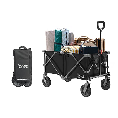Collapsible Wagon Cart,Foldable Heavy-duty Wagon Cart with Universal Wheels and Adjustable Handle,220lbs Capacity Folding Garden Utility Wagon with 2 Drinking Holders for Outdoor Shopping