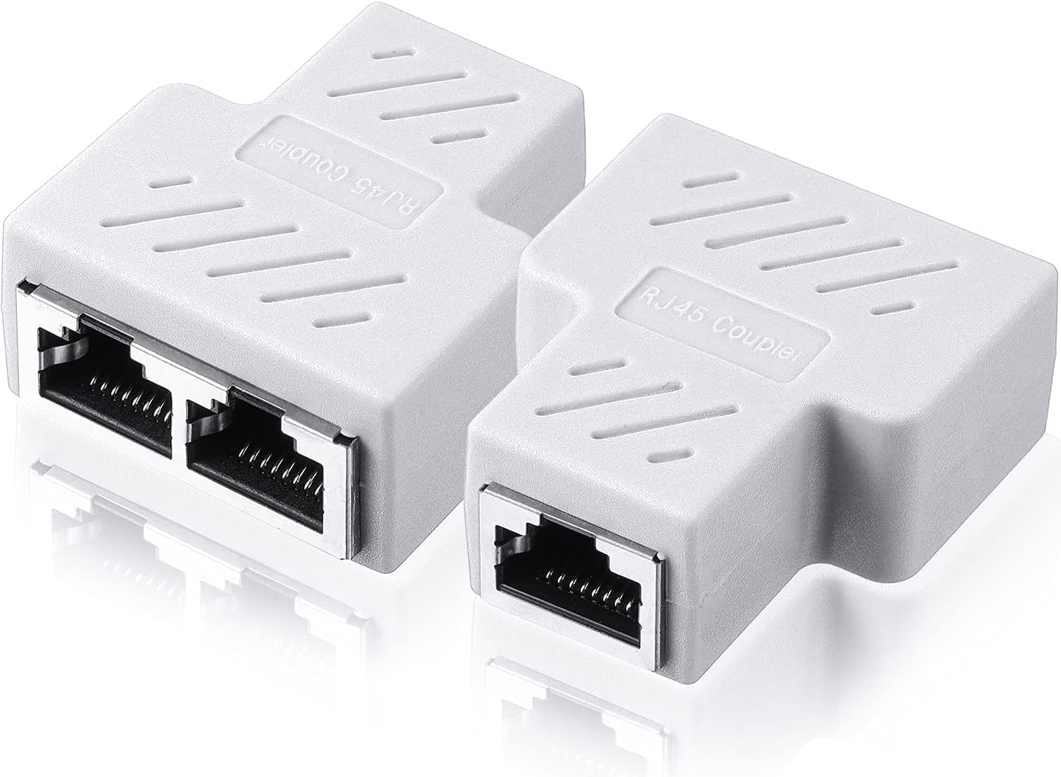2 Pack RJ45 Splitter 1 to 2 Port T Adapter Female Socket Ethernet Connector Dual Ways Plug Modular Hub Switcher for Network Cat5 Cat6 Cat7 LAN Cable Computer PC Router POE IP Camera TV Box