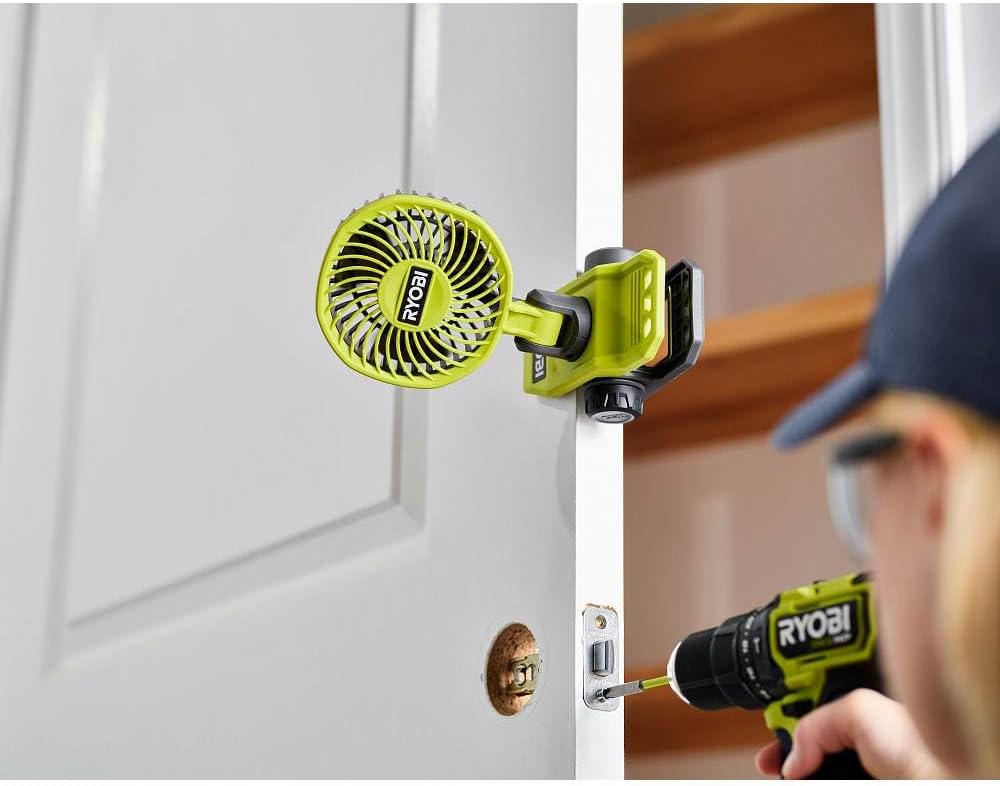 RYOBI USB Lithium Clamp Fan Kit with 2.0 Ah USB Lithium Battery and Charging Cable, GREEN