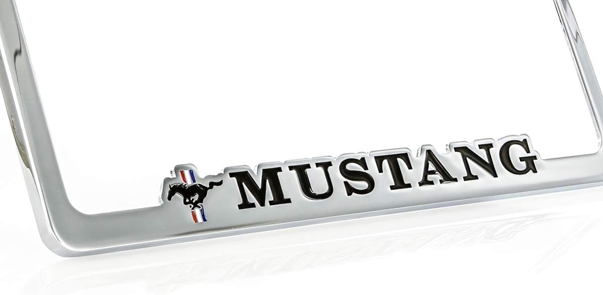 Ford Mustang Chrome contoured Plated Zinc Metal License Plate Frame Holder bottom engraved 2 Hole