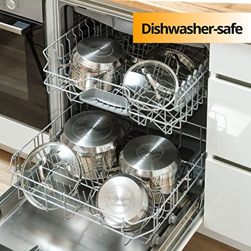 Daniks Tokio Stainless Steel Stock Pot with Glass Lid | Induction 4.5 Quart | Pasta Pot with Strainer Insert | Dishwasher Safe Pot | Measuring Scale | Soup Pasta Stew Pot | Silver