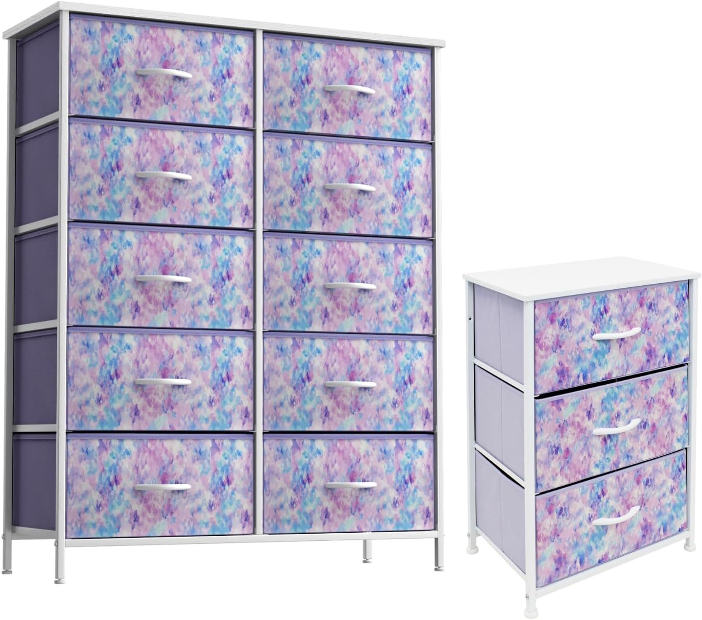 Sorbus Kids Dresser with 10 Drawers and 3 Drawer Nightstand Bundle - Matching Furniture Set - Storage Unit Organizer Chests for Clothing - Bedroom, Kids Rooms, Nursery, & Closet (Tie Dye)
