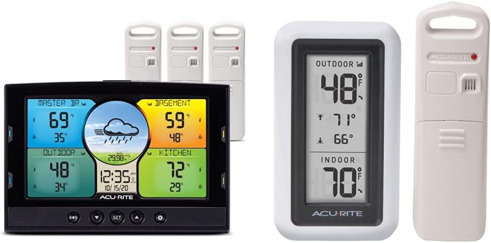 AcuRite Multi-Room Weather Station with Wireless Indoor/Outdoor Thermometer (00424CA) and Digital Color Display with Weather Forecaster (02082M)