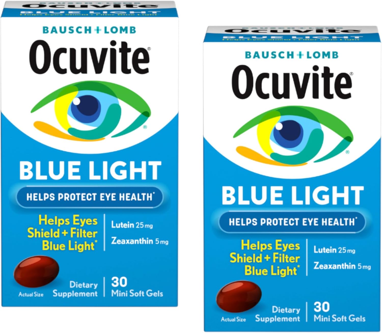 Bausch + Lomb Ocuvite Blue Light Lutein 25mg Lutein & Zeaxanthin Supplement, 30 Softgels (Pack of 2)