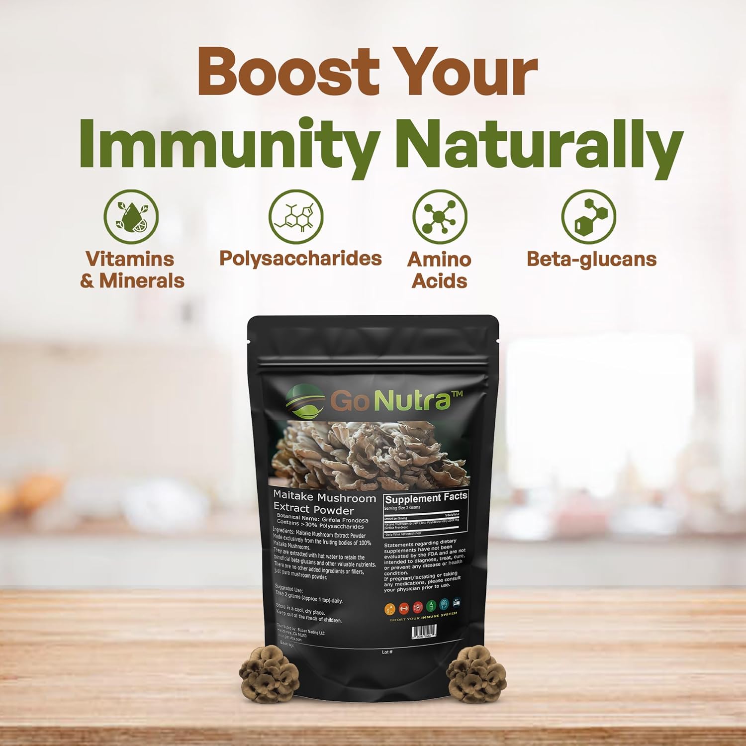 Maitake Mushroom Extract Powder by Go Nutra 8 oz | Grifola Frondosa 30% Polysaccharides | Maitake King of Mushrooms