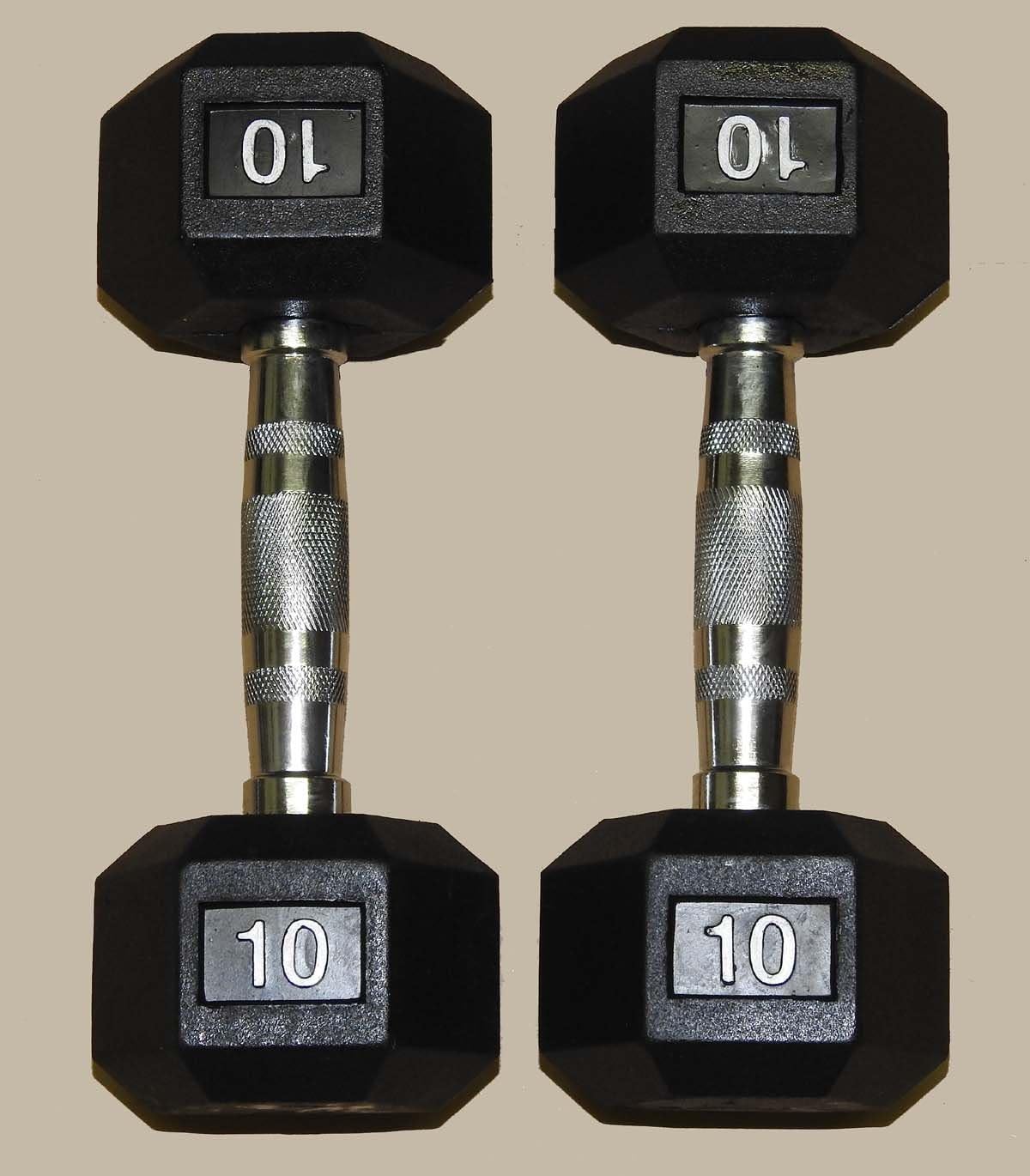 TDS 2X10lb. (20lbs) Rubber Coated Hex Dumbells with Cr. Plated Contour Handles