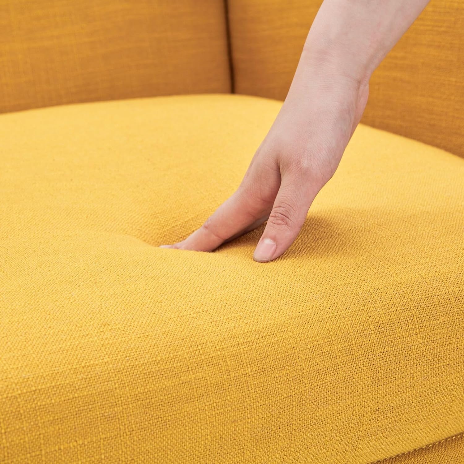 Bed Bath & Beyond HUIMO Modern Linen Upholstered Armchair Tufted Accent Chair Yellow