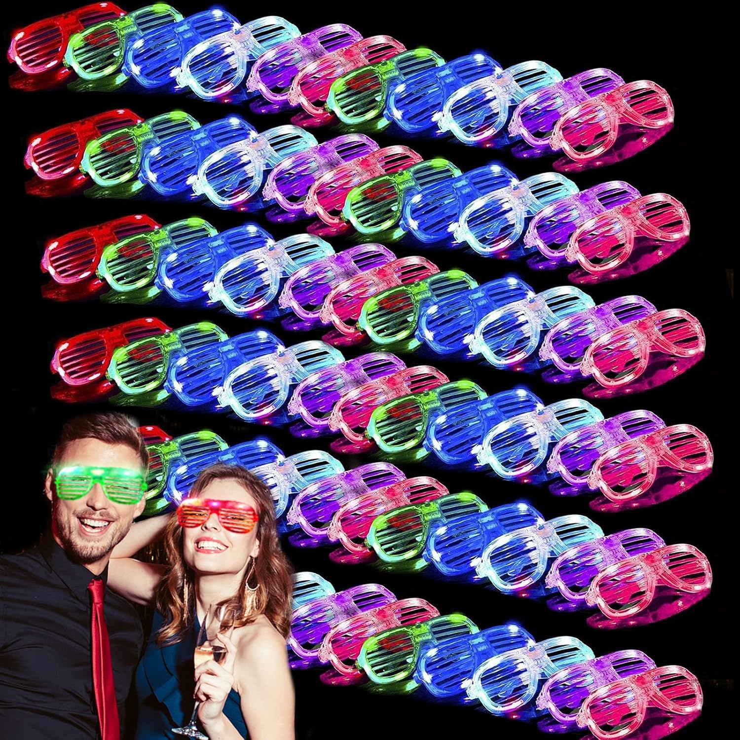 TURNMEON 72 Pack LED Glasses Glow in the Dark Party Supplies Favors, 6 Colors Light Up Glow Sticks Glasses Shutter Shades Party Favors Kids Adults Neon Party Supplies Carnival Wedding Birthday