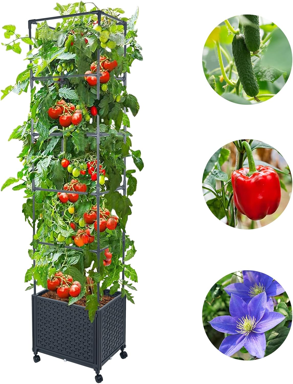 GREEN MOUNT Raised Garden Bed Planter Box with Trellis for Climbing Vegetables Plants, 67.6