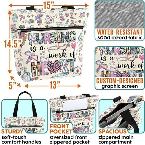 Large Waterproof Tote Bag. Gift for Nurse with Pockets and Zipper for Work. Graphic Shoulder Bag for Women.