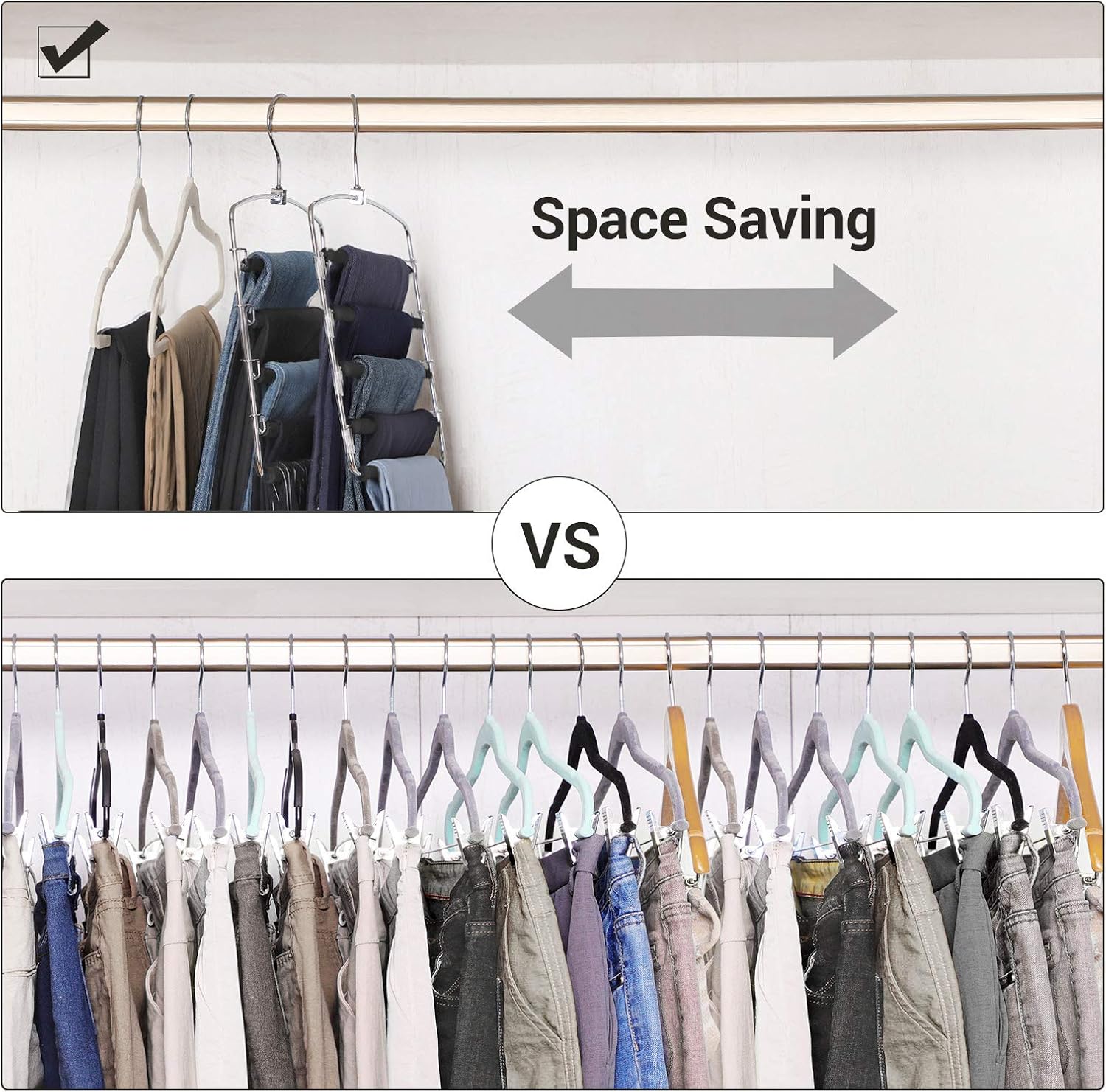 SONGMICS Pants Hangers Space Saving, 5 Layer Pants Hangers, Set of 3 Multiple Pant Hanger, Pants Organizer Hanger, Swing Arm Pants Hangers with Non-Slip Padding, Silver and Black UCRI041BK