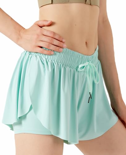 Yknktstc 3 Pack Womens 2 in 1 Flowy Running Shorts with Pockets Gym Yoga Athletic Workout Biker Spandex Lounge Sweat Skirt