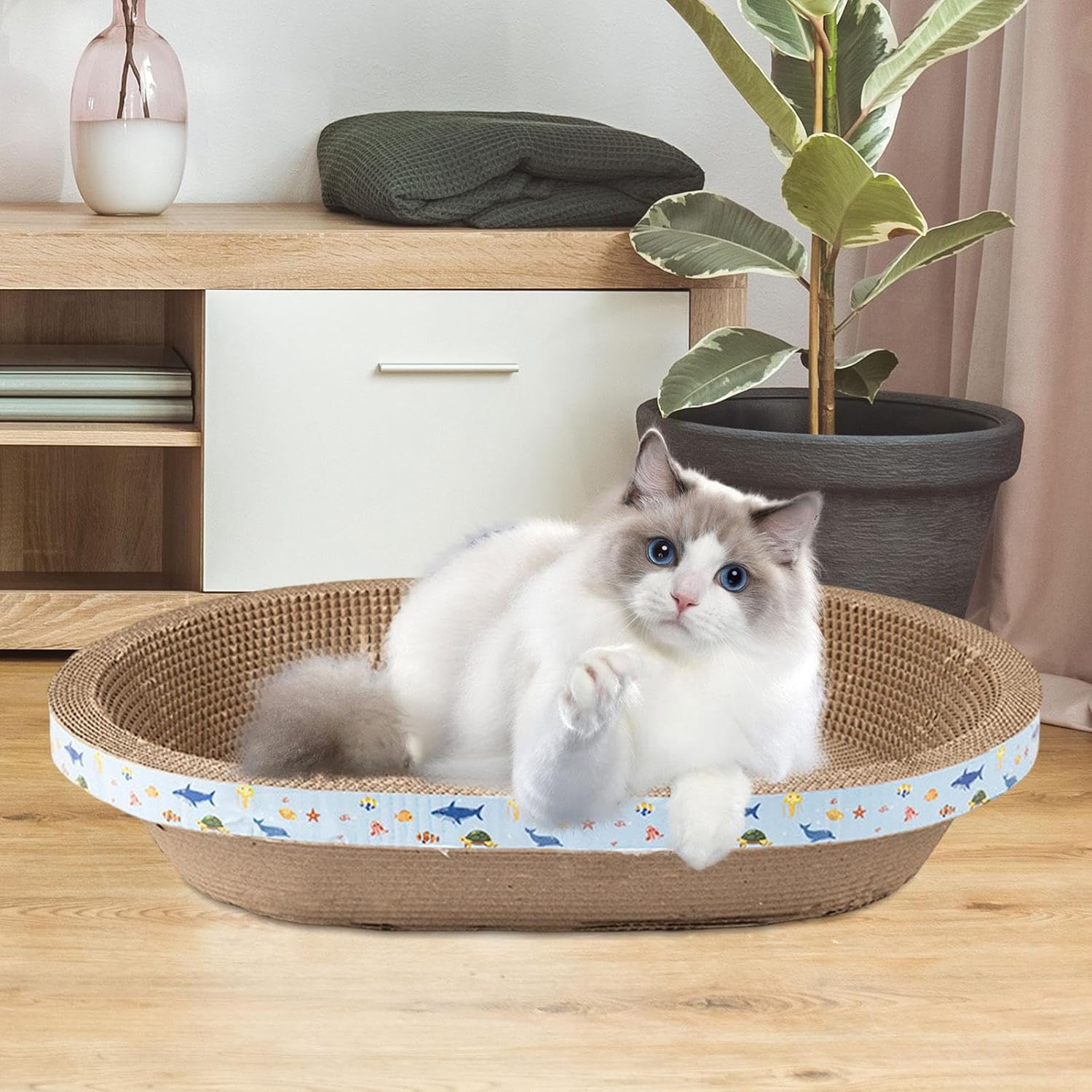 Oval Cat Scratcher Pad Bed Cat Scratching Board Interactive Toy Grinding Claw Toy Playing Scratch Bowl Wear Resistant for Kitty, XL