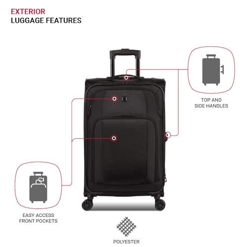 SwissGear Sion II Softside Expandable Luggage with Spinner Wheels, Black, 3-Piece Set (20/24/28)