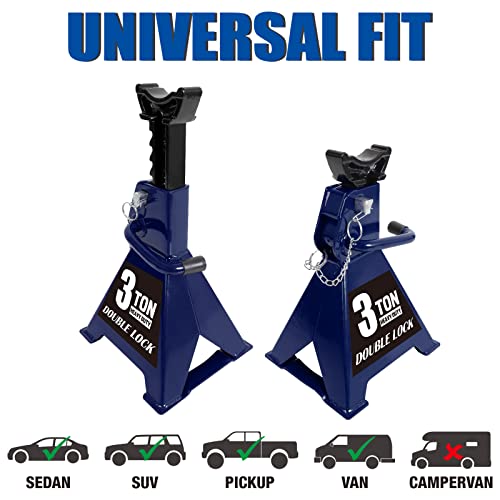 TCE 6 Ton (12,000 LBs) Capacity Double Locking Steel Jack Stands, 2 Pack, Blue, AT46002AU