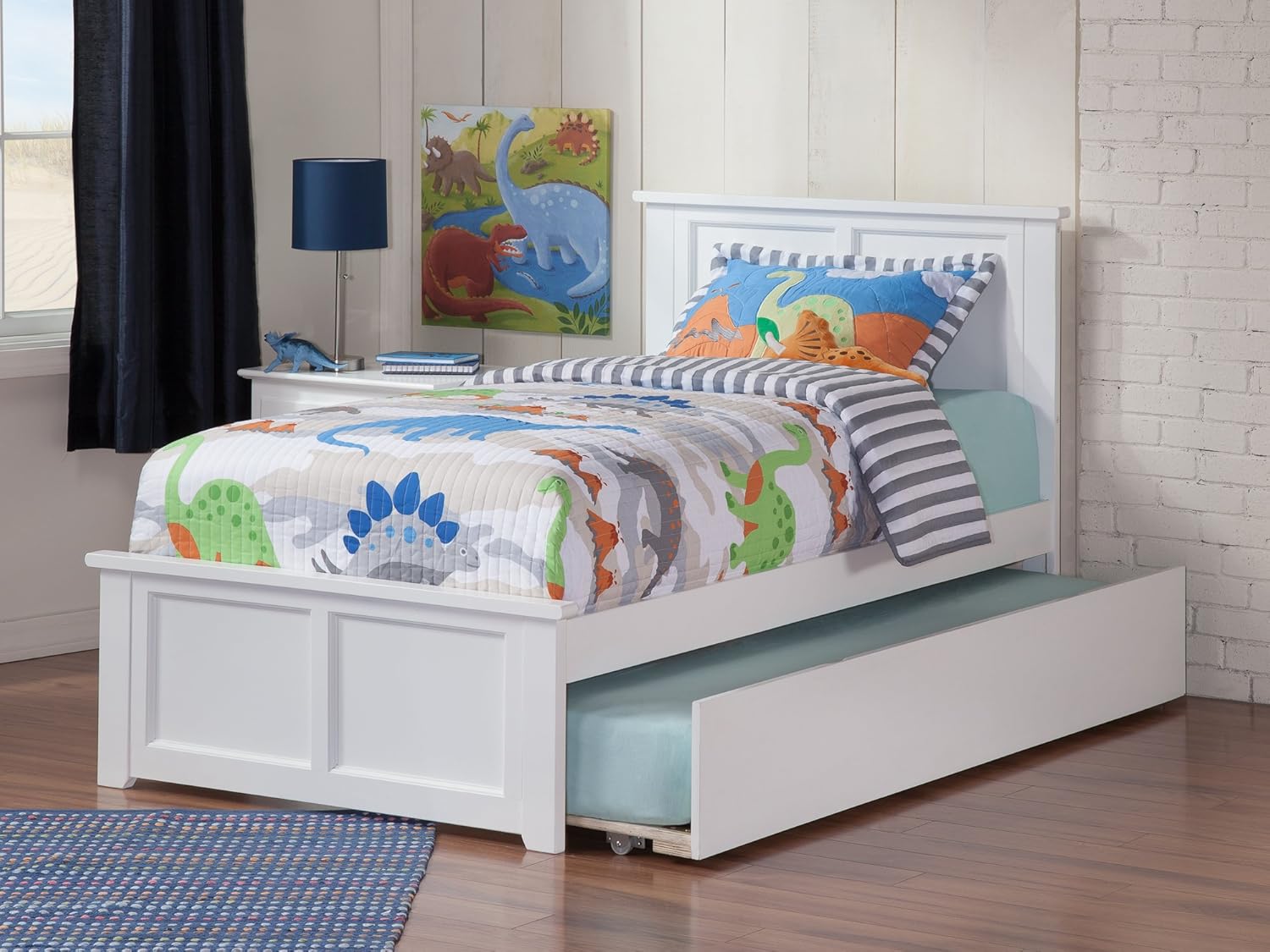 AFI Madison Twin Extra Long Platform Bed with Matching Footboard and Turbo Charger with Twin Extra Long Trundle in White