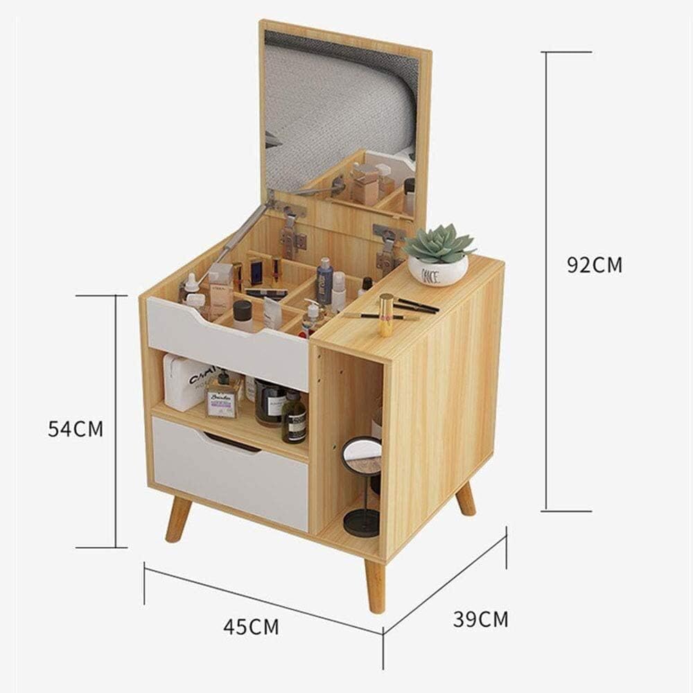 Mini Dressing Table with Flip Mirror, Bedroom Nightstand and Desk 2 in 1, Storage Cabinet, Bedroom Furniture (Color : Beige) (Beige)