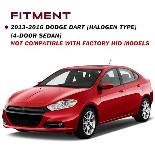 JSBOYAT [Halogen Type Headlight Assembly Fits 2013-2016 Dodge Dart Projector OEM Replacement Headlamp Chrome Housing Right/Passenger Side