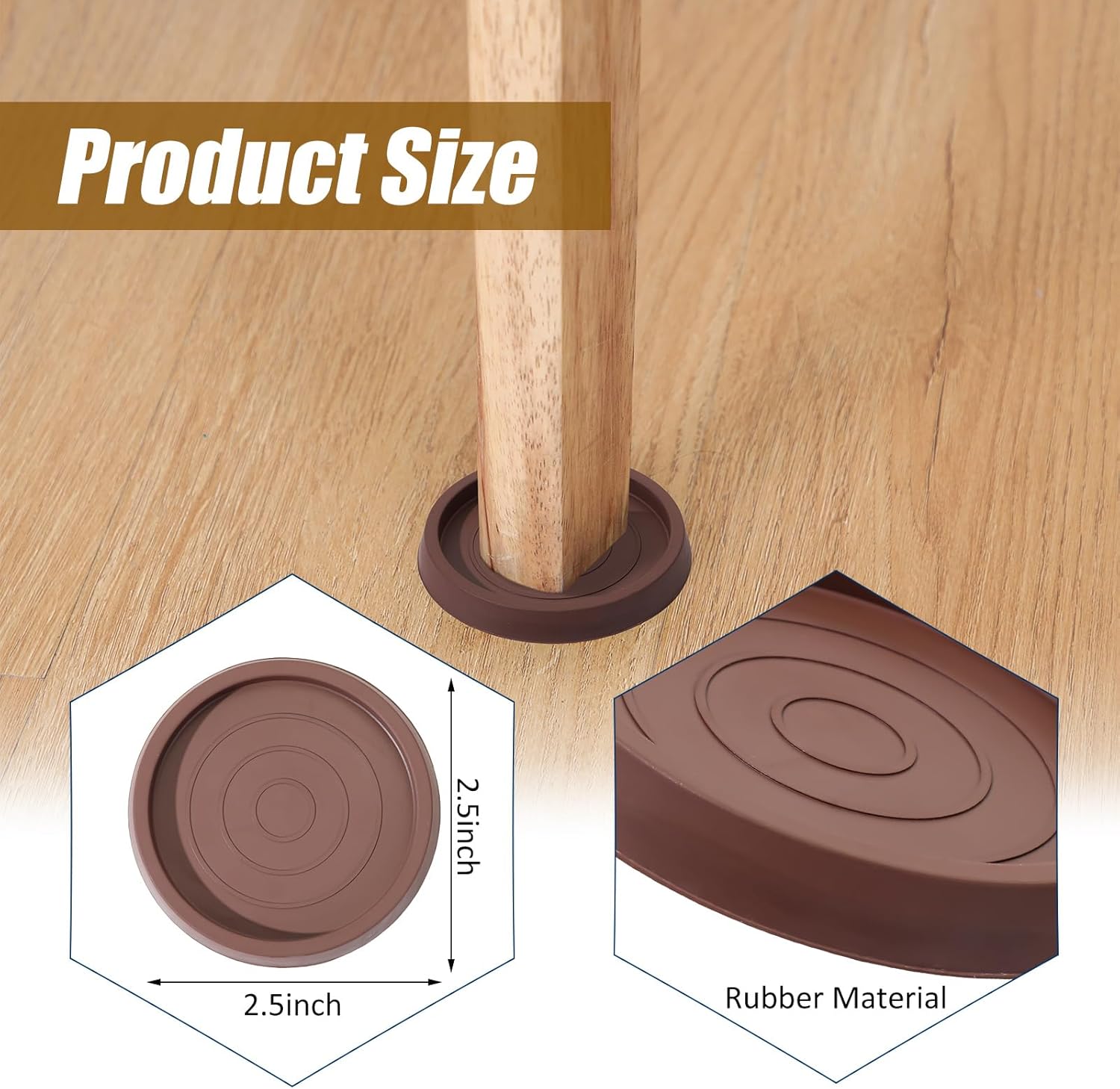 Chunful 8 Pack Furniture Cups Rubber Furniture Pads Round Furniture Caster Cups Non Slip Furniture Coasters Furniture Legs Protectors Stoppers for Hardwood Floors Bed Sofa Table(2.5 Inch, Brown)