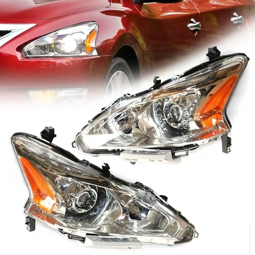 Headlight Assembly, Chrome Housing Projector Headlights Lamps, for 13-15 Nissan Altima Sedan (Passenger Side)
