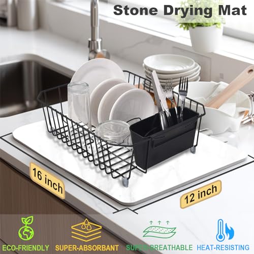 2 Pcs Stone Drying Mat for Kitchen Counter, 16x12 inch Diatomaceous Earth Food Grade Super Absorbent Dish Mats, Quick Dry,Anti-Slip Drying Pad for Bottles, Dishes,Cups and More ( White Marble)
