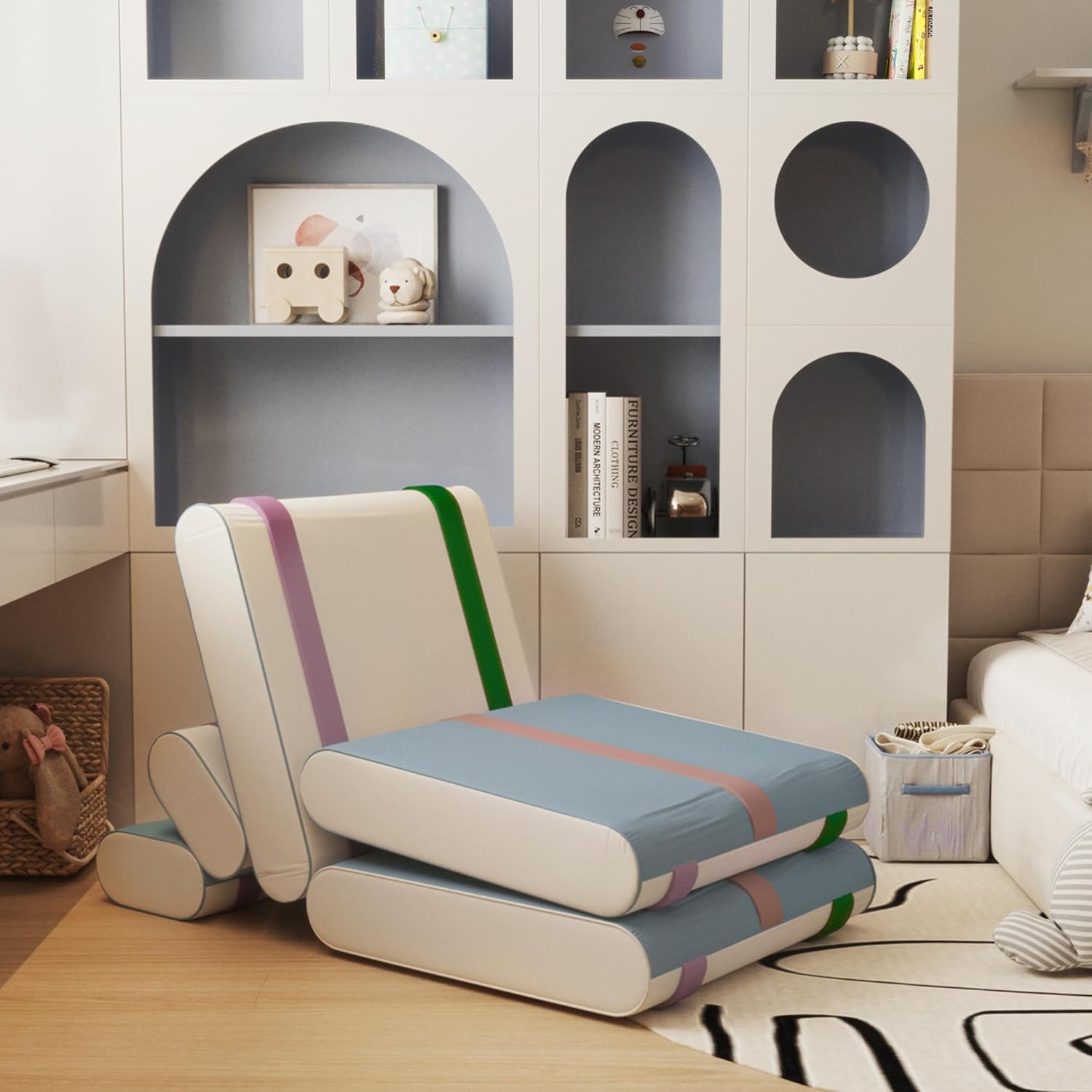 Floor Mattress, Tri Folding Sofa Bed, Foldable Mattress Foam Folding Mattress Convertible Sleeper Chair Sofa Bed with Pillow, Portable Mattress for Room/Office/Dorm Guest