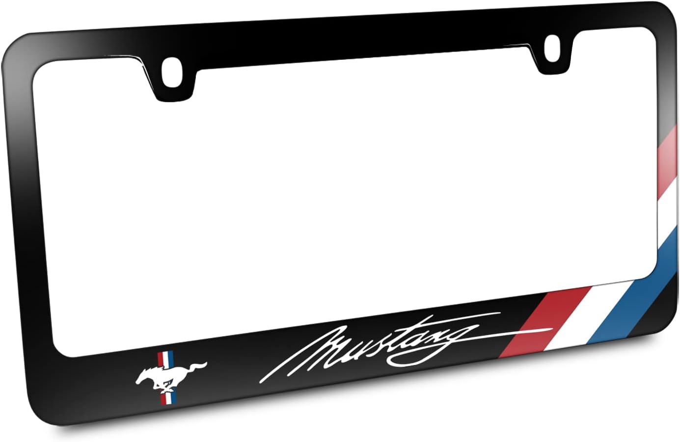 Made for Ford Mustang Script Tri-Bar Sports Stripe Black Metal License Plate Frame