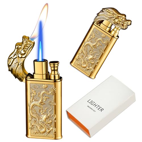 Torch Lighter Magic Dual Flame Dragon Lighter, Windproof Adjustable Jet Flame and Soft Flame, Refillable Butane Torch Lighter for Candle, Kitchen, Camping, BBQ (without Butane)-Black