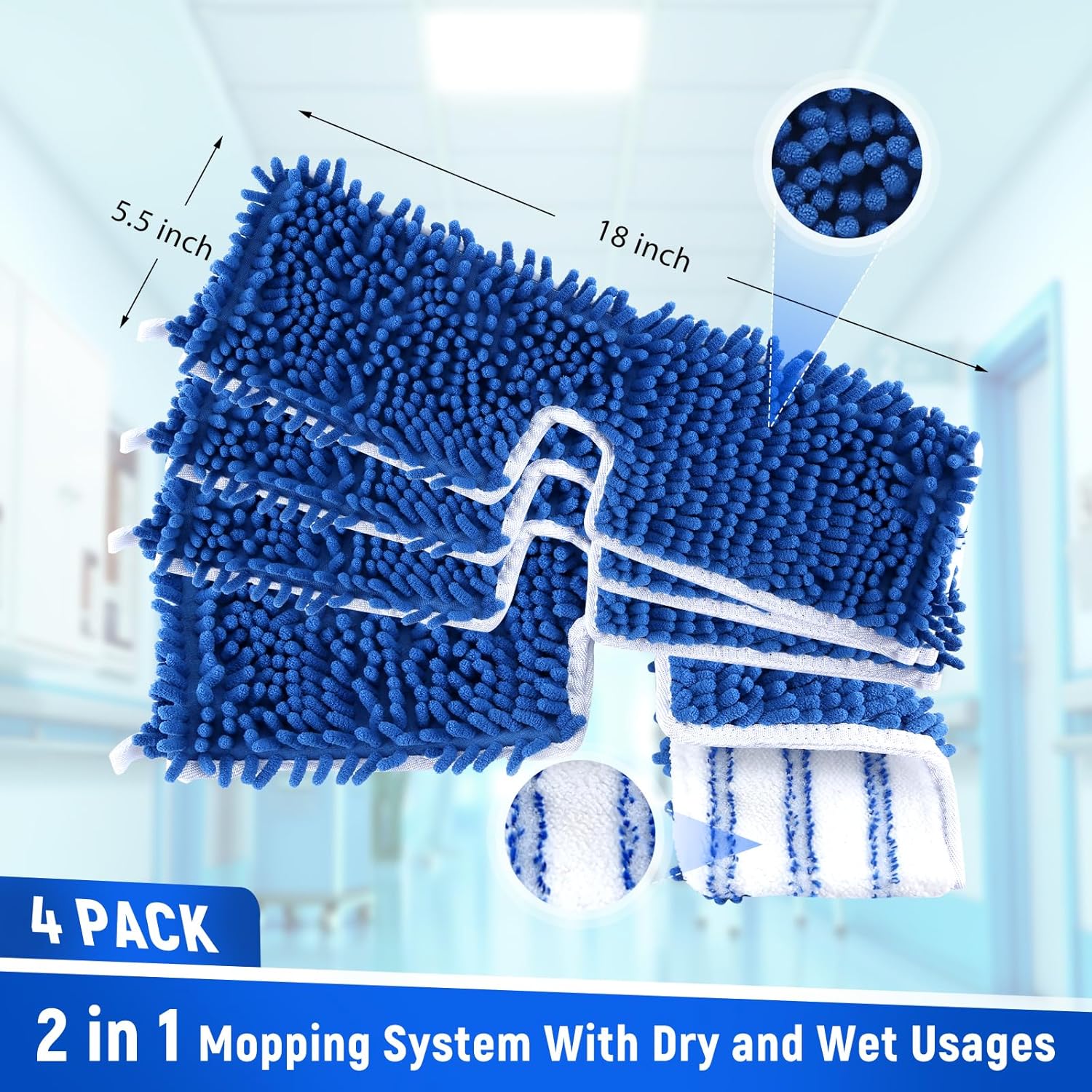 4 Pack Microfiber Flip Mop Refills,Compatible with O-Cedar Dual Action Mop,Replacement Mop Heads for Dry/Wet Use,Machine Washable