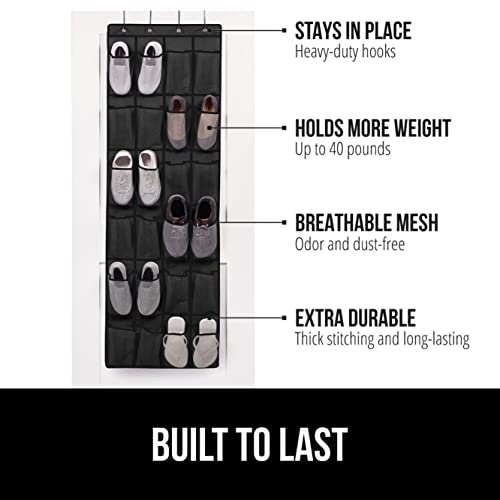 Gorilla Grip Slip Resistant Breathable Space Saving Mesh Large 24 Pocket Shoe Organizer, 2 Pack, Up to 40 Pounds, Over the Door, Sturdy Closet Storage Rack Hangs on Closets for Shoes, Sneakers, Gray