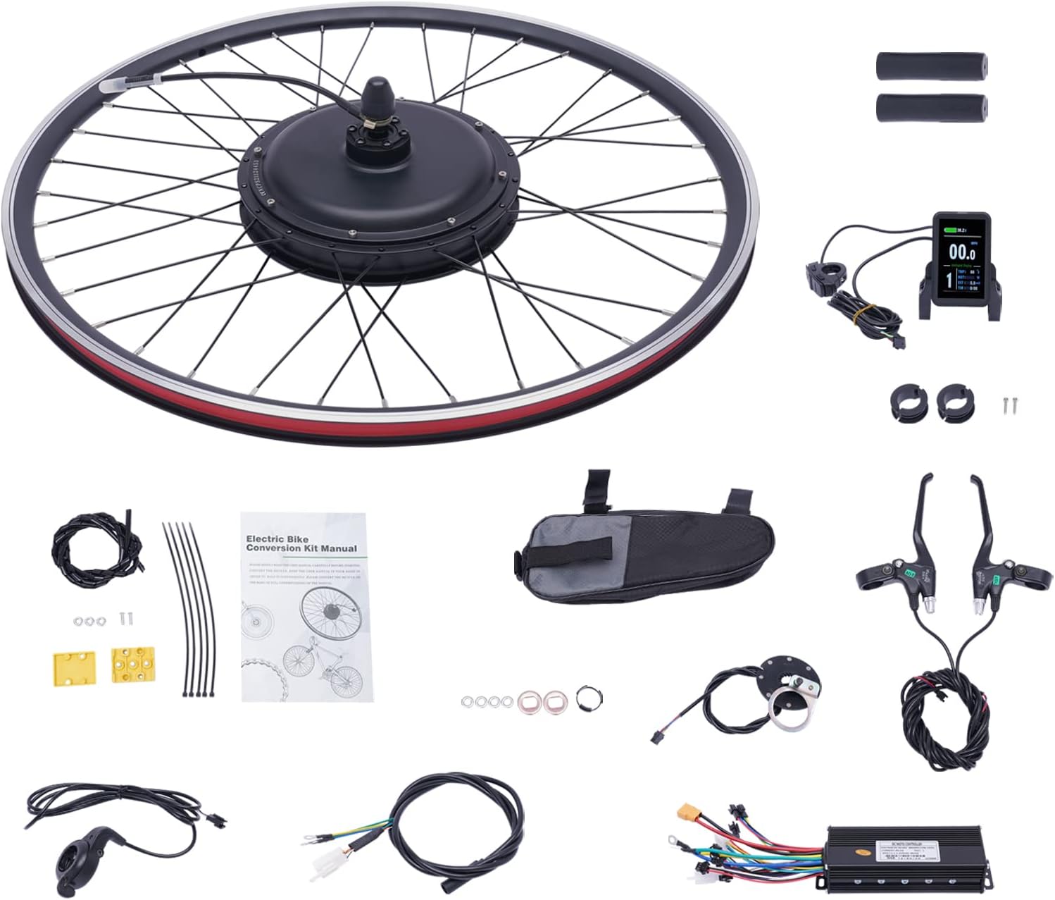 Electric Bicycle Motor Kit 48V 1000W Front/Rear Wheel Powerful Motor E-Bike Conversion Kit w/Display 5 Gears Adjustment 45-55km/h Compatible with Universal Disc Brakes and V-Shaped Brakes
