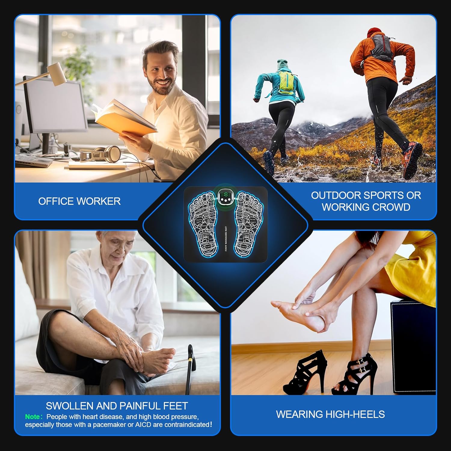 EMS Foot Massager Mat -Foot Massager Pad, Muscle Relaxation, Foldable Legs & Feet Massager Pad with 15 Modes,TENS (Mode:KTR-2493)