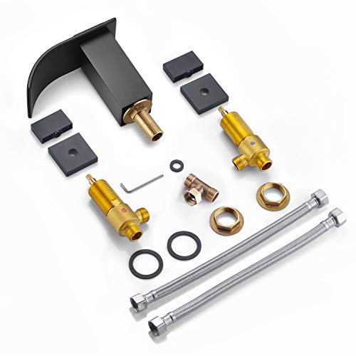 Waterfall Widespread Bathroom Faucet Brushed Nickel, 3 Hole 8 Inch Vanity Faucet sumerain