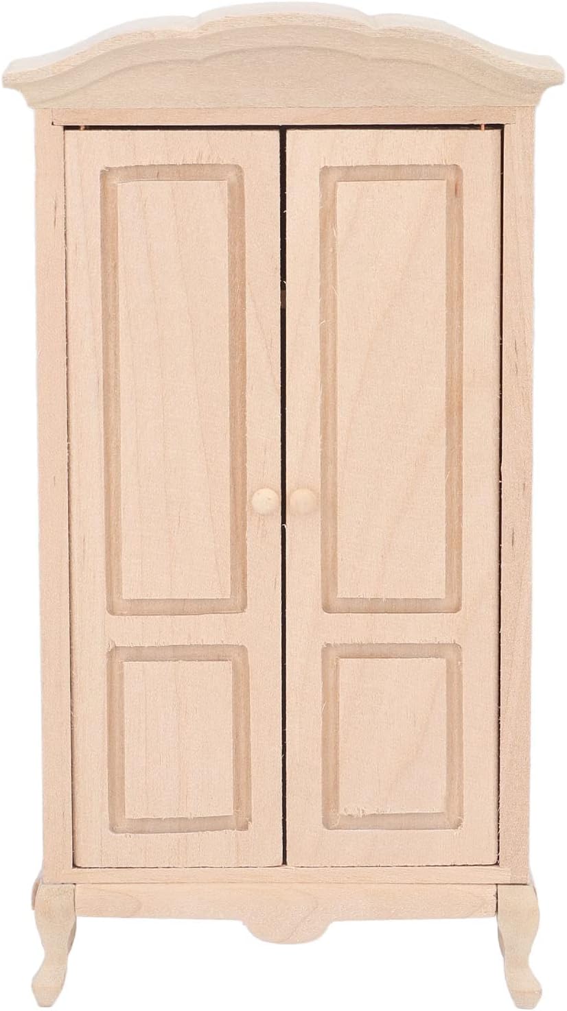 Miniature Wardrobe, 1/12 Wooden Scale Double Door Dolls House Closet Decoration for Cabinet Mini House Furniture Accessory Doll Closet Wardrobe